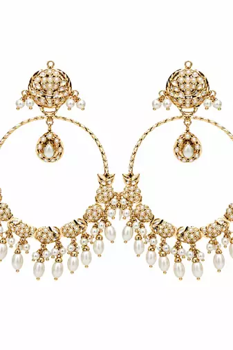 Gold plated jadau pearl embellished hoop earrings