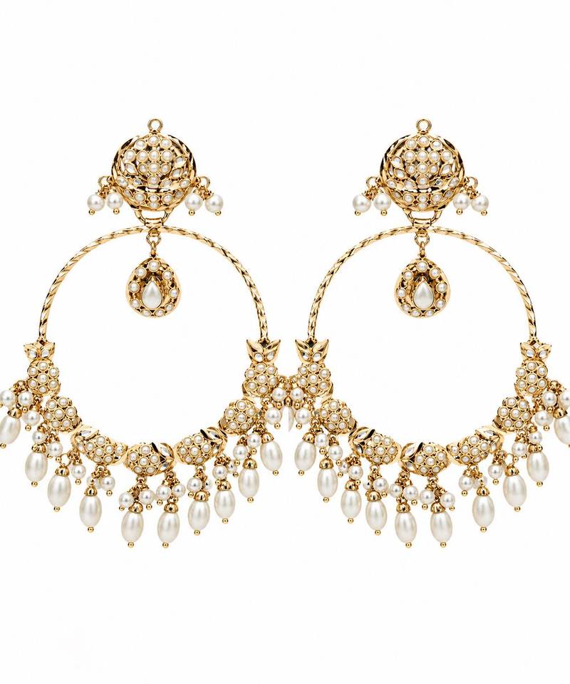 Gold plated jadau pearl embellished hoop earrings