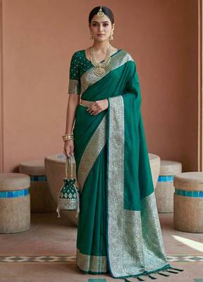 Dark-green silk blend banarasi silk woven saree 1