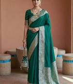 Dark-green silk blend banarasi silk woven saree
