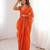 Orange net sequins work embroidered saree