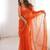 Orange net sequins work embroidered saree