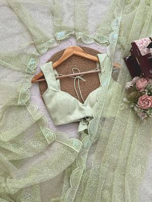 Light-green net sequins work embroidered saree 3