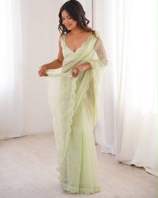 Light-green net sequins work embroidered saree 4