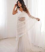 White net sequins work embroidered saree