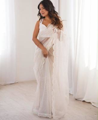 White net sequins work embroidered saree 2