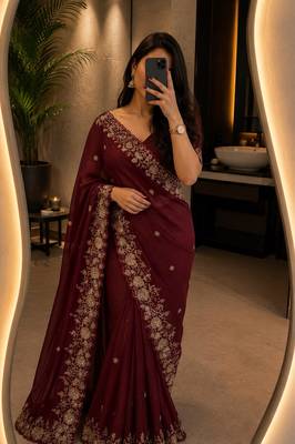 Maroon georgette sequins work embroidered saree 1