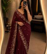 Maroon georgette sequins work embroidered saree