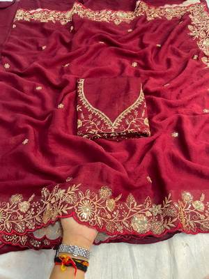 Maroon georgette sequins work embroidered saree 2