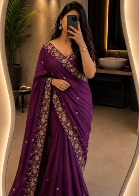 Purple georgette sequins work embroidered saree 1