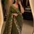 Olive georgette sequins work embroidered saree