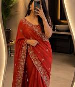Red georgette sequins work embroidered saree