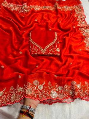 Red georgette sequins work embroidered saree 2