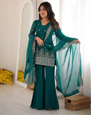 Embroidery Work Bottom Kurti With Dupatta Wedding Wear Designer Suit Set 1