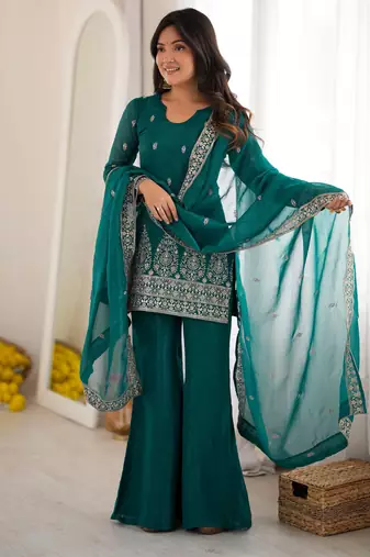 Embroidery Work Bottom Kurti With Dupatta Wedding Wear Designer Suit Set