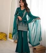 Embroidery Work Bottom Kurti With Dupatta Wedding Wear Designer Suit Set