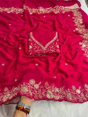 Magenta georgette sequins work embroidered saree 2