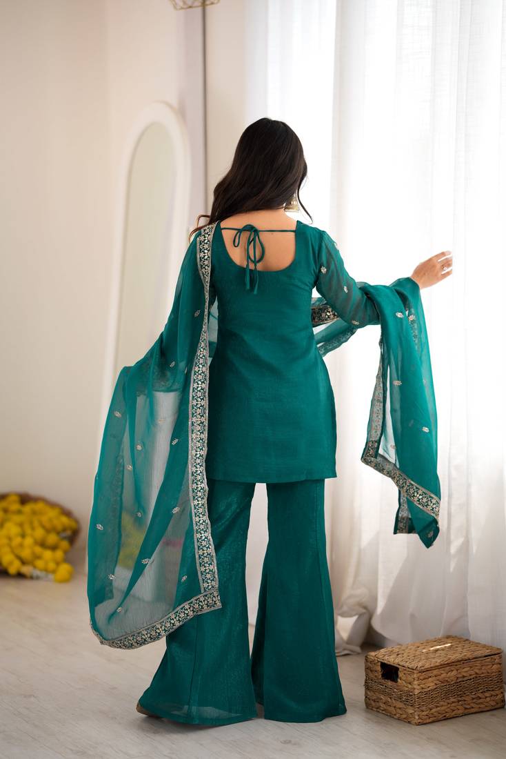 Embroidery Work Bottom Kurti With Dupatta Wedding Wear Designer Suit Set