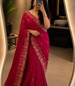 Red tissue zari work embroidered saree