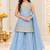 Pastel blue silver embroidered sleeveless kurti palazzo set with dupatta for girls