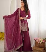 Burgandy Color Designer Kurti Suit Set With Dupatta Wedding Wear Suit Set 