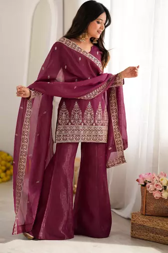Burgandy Color Designer Kurti Suit Set With Dupatta Wedding Wear Suit Set 