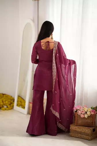 Burgandy Color Designer Kurti Suit Set With Dupatta Wedding Wear Suit Set 