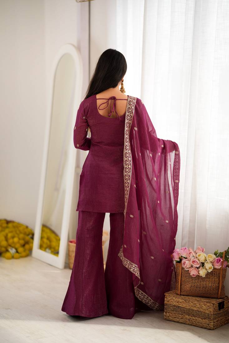 Burgandy Color Designer Kurti Suit Set With Dupatta Wedding Wear Suit Set 