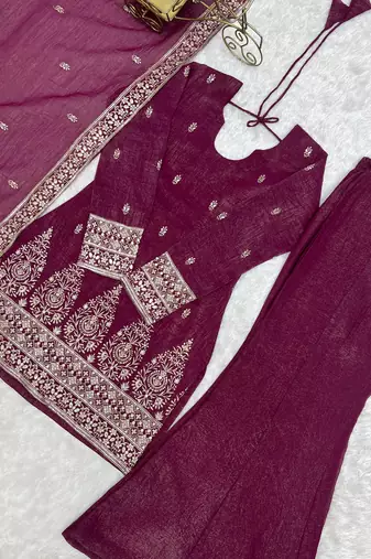 Burgandy Color Designer Kurti Suit Set With Dupatta Wedding Wear Suit Set 
