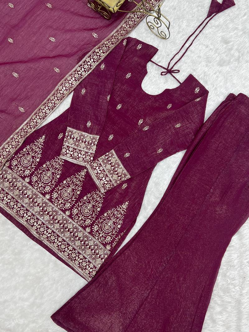Burgandy Color Designer Kurti Suit Set With Dupatta Wedding Wear Suit Set 