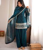 New Fendy Silk Fabric With Embroidery Sequence Work Suit Set With Dupatta