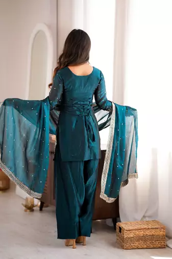 New Fendy Silk Fabric With Embroidery Sequence Work Suit Set With Dupatta