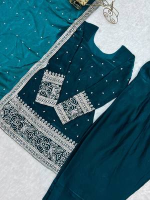 New Fendy Silk Fabric With Embroidery Sequence Work Suit Set With Dupatta 4