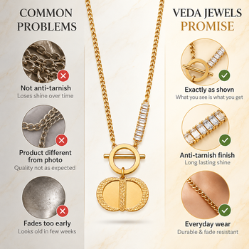 Anti-Tarnish Golden Elegance Charm Neck Chain with Sparkling Crystal Bar and Textured Pendant 4