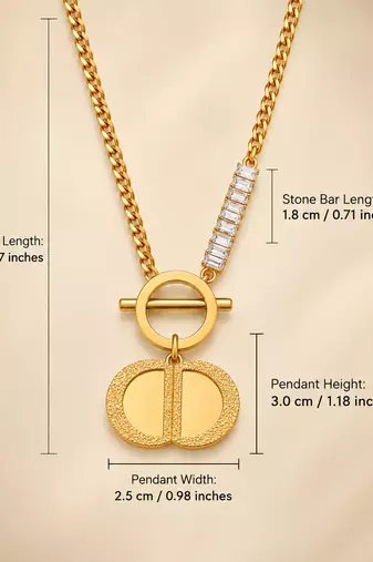 Anti-Tarnish Golden Elegance Charm Neck Chain with Sparkling Crystal Bar and Textured Pendant