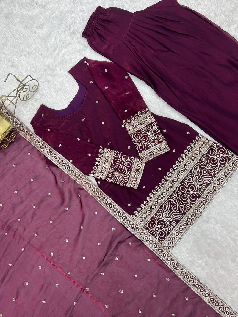 Wine Color Designer Salwar Suit With Dupatta New Design Farshi Salwar