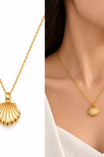 Anti-Tarnish Golden Seashell Charm Neck Chain – Elegant Ocean-Inspired Pendant Jewellery