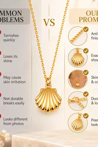 Anti-Tarnish Golden Seashell Charm Neck Chain – Elegant Ocean-Inspired Pendant Jewellery