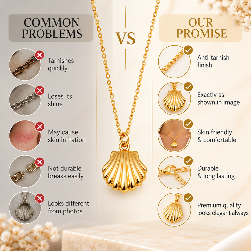 Anti-Tarnish Golden Seashell Charm Neck Chain – Elegant Ocean-Inspired Pendant Jewellery
