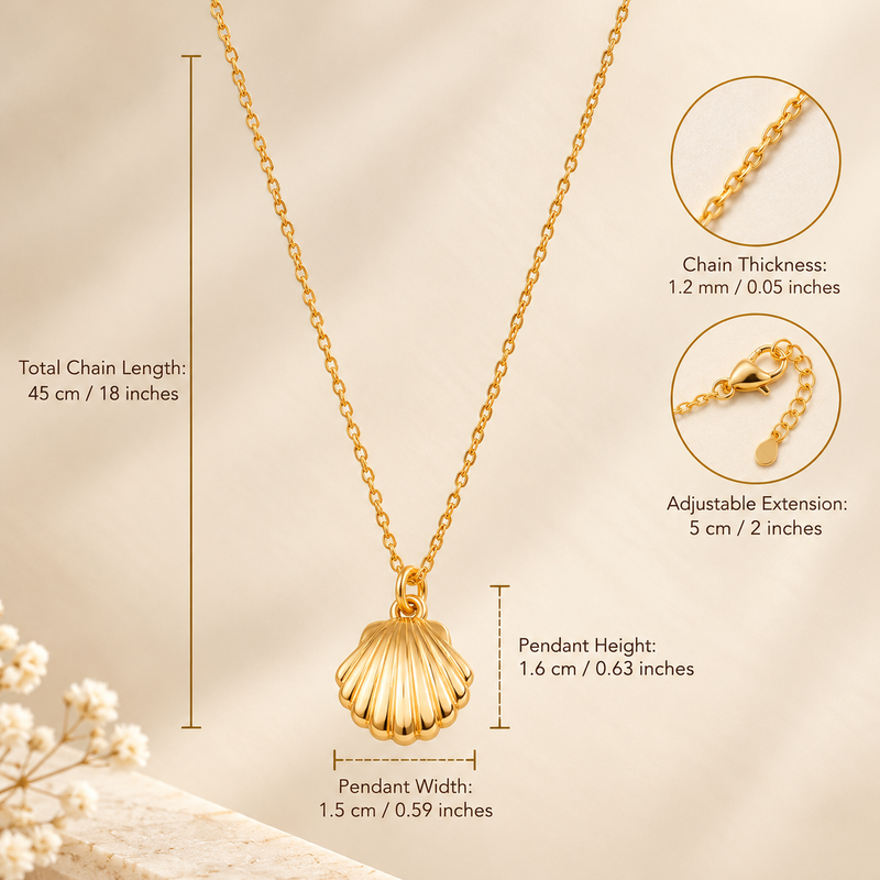 Anti-Tarnish Golden Seashell Charm Neck Chain – Elegant Ocean-Inspired Pendant Jewellery