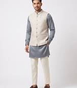 A loyal white cutdana embroidered nehru jacket