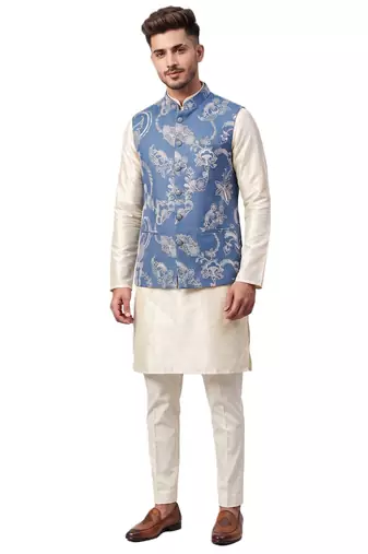 A loyal premium floral embroidered art silk nehru jacket with resham and sequin work