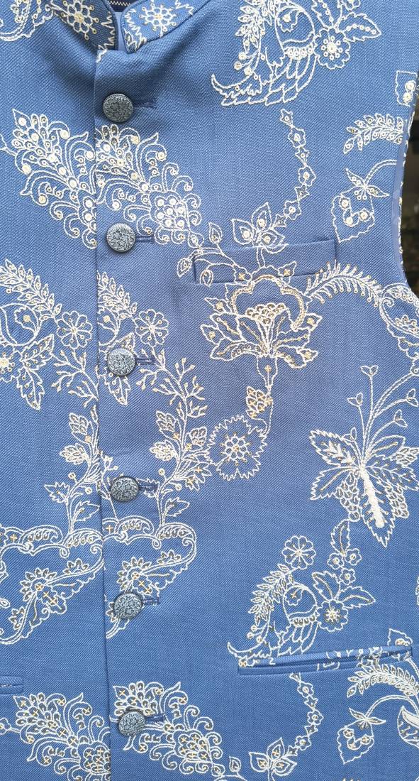 A loyal premium floral embroidered art silk nehru jacket with resham and sequin work