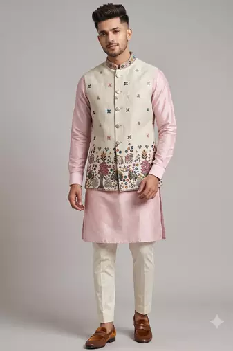 A loyal premium resham embroidered art silk nehru jacket / ethnic koti for men - wedding & festive wear