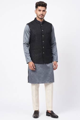 A loyal textured art silk sequin & chevron embroidered bandhgala festive nehru jacket for men