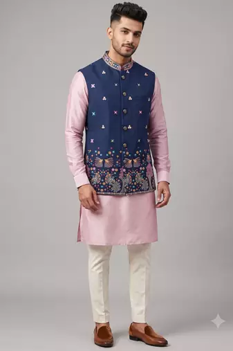 A loyal premium resham embroidered art silk nehru jacket / ethnic koti for men - wedding & festive wear