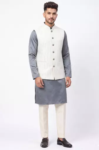 A loyal textured art silk sequin & chevron embroidered bandhgala festive nehru jacket for men