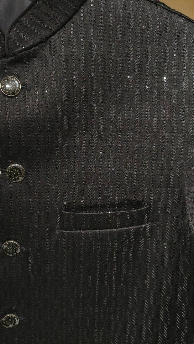 A loyal textured art silk sequin & chevron embroidered bandhgala festive nehru jacket for men