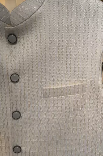 A loyal textured art silk sequin & chevron embroidered bandhgala festive nehru jacket for men