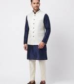  a loyal white self-woven sequin art silk sleeveless mandarin collar men's nehru jacket